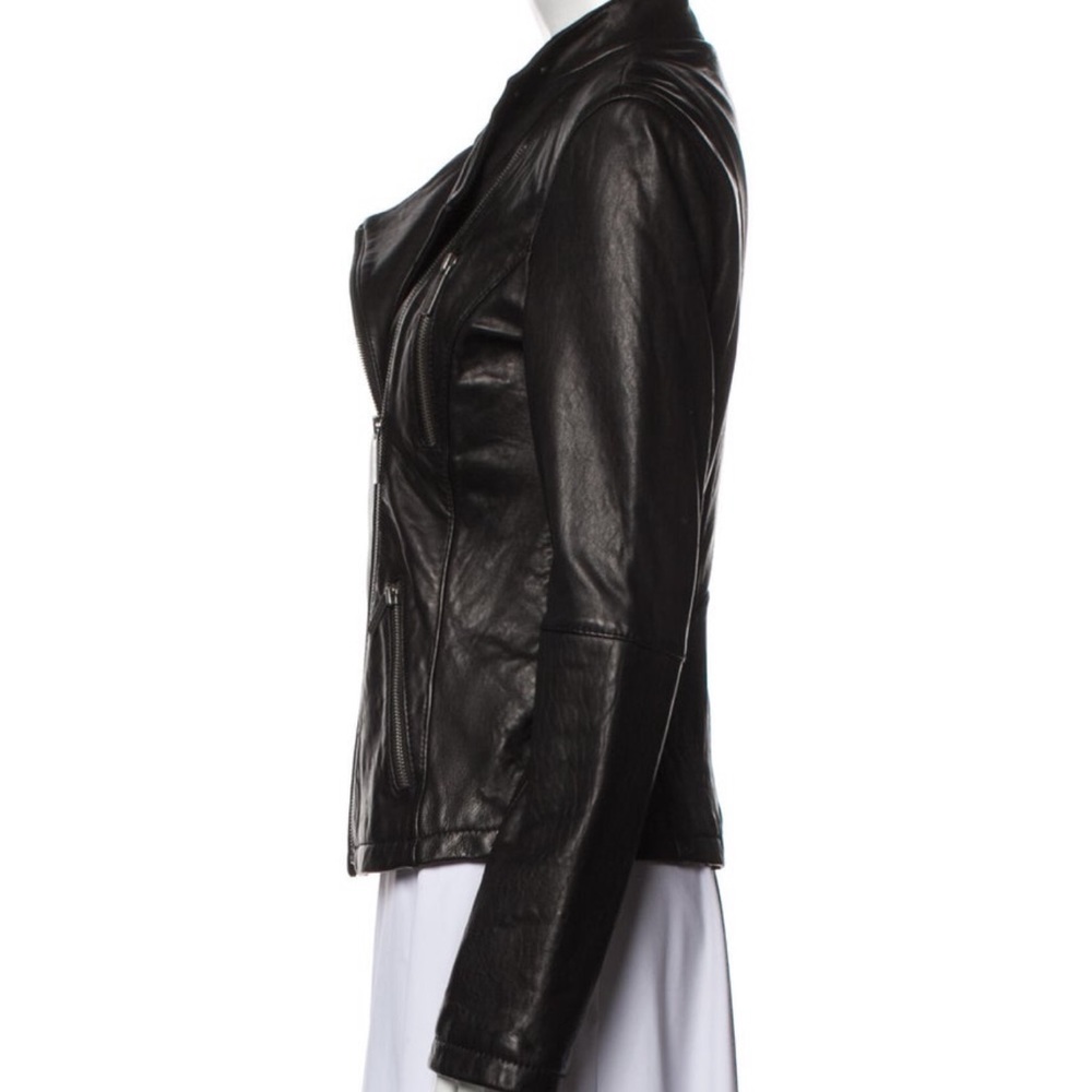 Women's Michael Kors Black Leather Zip Jacket XS - Picture 2 of 16